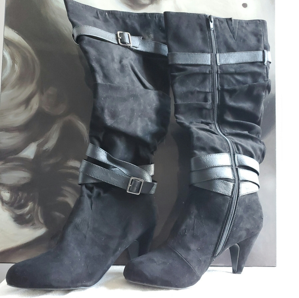 Black Suede Heeled Boots